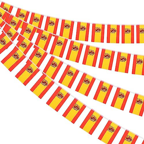 AhfuLife Spanien Wimpelkette Fahnenkette Flaggenkette, 2 Stück 30 Flaggen Beidseitig Rechteck Stoff Spanische Wimpel Girlande für Euro Fußball Eurovision Party Bar Deko