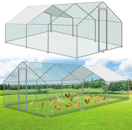 Yakimz Hühnerstall Freilaufgehege 3x6x2m mit Schloss und Tür, Tiergehege Metall 18 m² Hühnerhaus Freigehege Outdoor Geflügelstall, für Hühnerkäfig Kleintiere