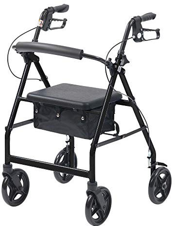 Ultra Lightweight Folding rollator Wheeled Walker Walking Frame with Brakes, seat and Bag 18cm Wheels (Black)