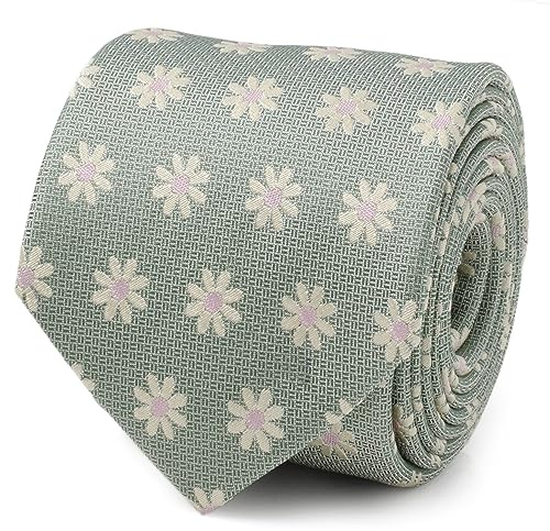 Ox and Bull - Corbata para hombre, color verde suave, diseño de margaritas, 100% seda, ajuste moderno, diseño floral primaveral, talla única