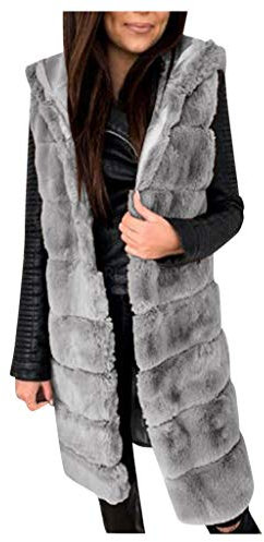 LZPCarra Fellweste Damen Kunstfell Pelzweste Elegant Kunstpelz Ärmellose Jacke Pelzweste Lang Pelzmantel Ärmellose Weste-Fellmantel Winterjacke Mantel Warm Pelzjacke Mit Kapuze