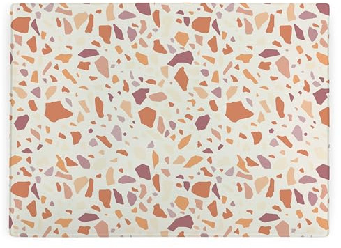 Tabla de cortar de cristal para cocina, protector rectangular grande para encimera de estilo terrazo rosa, tabla lisa, tabla de cortar de cocina con pies antideslizantes, 39 cm x 28,5 cm