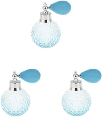 Juego de 3 botellas de perfume de cristal vintage de 100 ml con atomizador azul