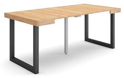 Skraut Home | Table Console Extensible | Console Meuble | 180 | pour 8 Personnes | Pieds Bois Massif | Style Moderne | Chêne