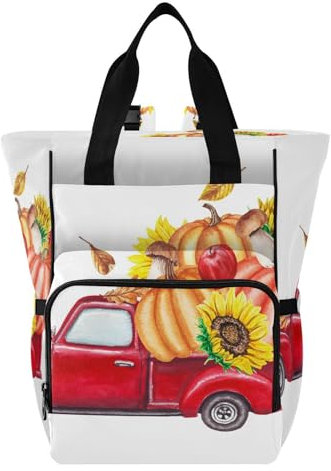 Caihoyu Große Wickeltaschen Multifunktions Wasserdichte Wickeltasche Rucksack Für Männer zum Einkaufen Reisen Rot Ernte LKW Kürbisse Sonnenblumen, Mehrfarbig, 1 size, modern/enganliegend