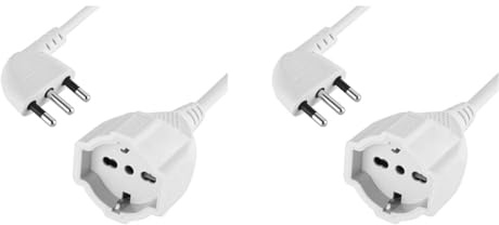 Electraline 46106 Prolunga 3 mt Spina 16A e Presa polivalente (schuko +10/16A), Bianco-Sezione Cavo 3G1,5 mm (Confezione da 2)