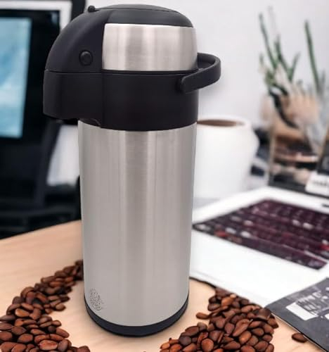 Faboer 5L Pump Action Airpot Flask, Stainless Steel Dispenser with Vacuum Pump, Double Wall Insulated Coffee & Tea Urn with Safety Lock & Carry Handle (5 Litres)