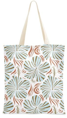 FRODOTGV Einkaufstasche aus Segeltuch mit tropischen Blättern und Blumen, nahtloses Muster, Canvas-Tragetasche, Geschenktasche, Stoff-Tragetasche, Leinen-Tragetasche für Damen, einfarbige