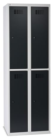 Steinbock Spind 4 Fächer | H180xB60xT50 cm | Anthrazit | Zylinderschloss mit 2 Schlüsseln | Metallspind inkl. Kleiderstange, Kleiderhaken, Namensschild | Schließfachschrank