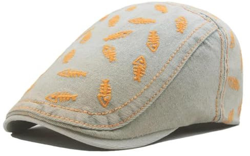 WOYUANSHA Barett Baskenmützen Für Herren Denim Stickerei Newsboy Caps Flache Schirmmütze Männer Frauen Maler Baskenmütze Hüte 55-60 cm Einstellbare Stil1