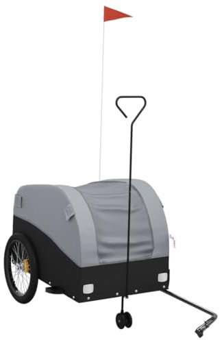 vidaXL Remorque de Vélo, Chariot de Transport avec Barre d'Attelage, Remorque de Bicyclette avec Drapeau pour Bagage, Noir et Gris 45 kg Fer
