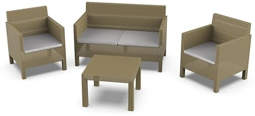 Mondo Viro Modernes Gartenmöbel-Set Astry aus Rattan mit 2 Sesseln, 1 Tisch und 1 Sofa
