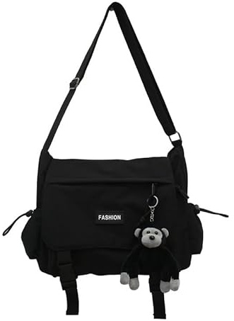 Inshere Niedliche Messenger-Tasche mit Kawaii-Ornament, lässige Y2K Crossbody-Tasche für Frauen Männer Schwarz