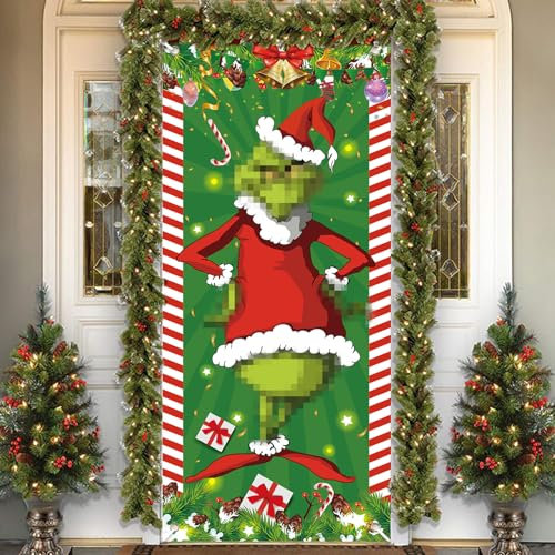 Hpbaggy Weihnachten Tür Abdeckung Dekoration,Weihnachten Tür Hängen Banner Dekoration, 200 x 90 cm Weihnachten Tür Hängen Banner Hintergrund, für Indoor Outdoor Weihnachtsfeier Deko
