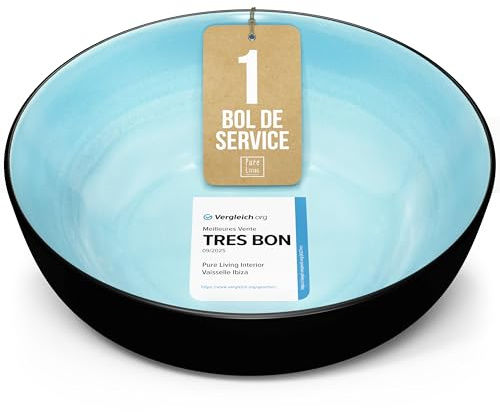 Ciotola da servizio in gres Ibiza - Insalatiera mediterranea di alta qualità - Lavabile in lavastoviglie, adatta al microonde e antigraffio - Grande ciotola per insalata in Aquamarina