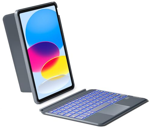 Inateck keyboard Case for iPad 10th Generation/A16 11th Generation 2025 11 inch, Detachable keyboard with Touchpad for iPad 10th Gen 2022 10.9 inch, 7-color Backlight, Portrait/Landscape, KB04112 Gray