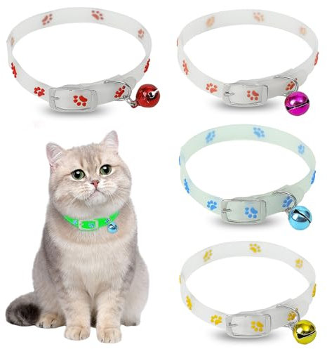 Katzenhalsband mit Glocke, 4 Stück Reflektierendes Halsband Katze Silikon Katzen Halsbänder Kitten Halsbänder mit Sicherheitsverschluss Verstellbar Katzenhalsbänder für alle Hauskatzen