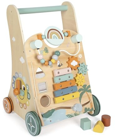 small foot Lauflernwagen „Safari“ aus Holz, 3 Seiten, Räder mit Gummiringen, Lauflernhilfe für Kinder ab 1 Jahr, 12640
