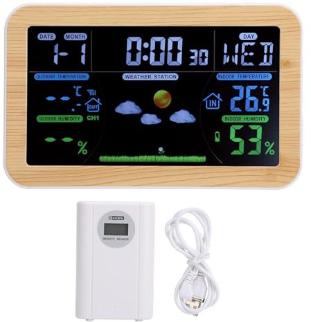 Qcwwy Reloj de Pronóstico del Tiempo, LCD de 24 Horas Monitor de Temperatura de Humedad para Interiores y Exteriores Reloj Despertador Meteorológico Reloj de Estación de Pronóstico del