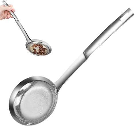 Cucchiaio per colino a maglia fine, setaccio da cucina a maglia fine, cucchiaio multifunzione per grasso, salsa e schiuma, skimmer