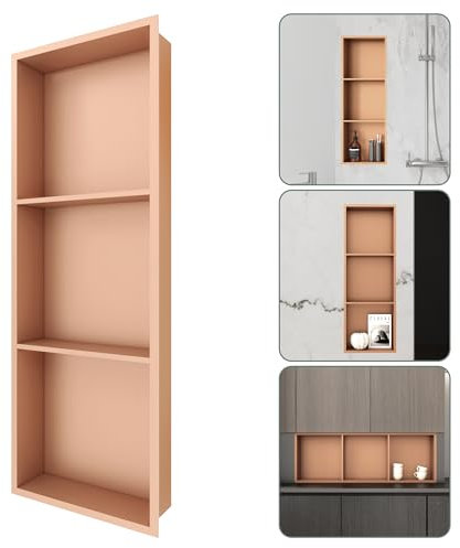 SUPERFLO Stainless Steel Shower Niche 12 X 36, No Tile Needed Recessed Niche Shower Three Shelves Organizer Bathroom For Bathroom Storage, Rose Gold