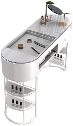 Mesa de Manicura Y Escritorio Para Uñas，mesa Moderna Para Técnicos de Uñas Con Cajones de Almacenamiento Y Estantes Abiertos，estación de Trabajo Profesional Para Salón de Belleza Y Spa de Uñas