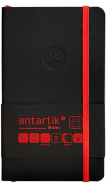 Antartik Notizheft mit Gummiband, weißer Deckel, A6, kariert, schwarz und rot, 100 Blatt, 80 g, FSC