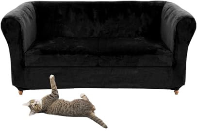 Chesterfield-Sofabezug aus Stretch-Samt, mit Sitzkissenbezügen, Vintage-Stil, für Sessel, Couch, Schutz für geschwungene Chaiselen, Schwarz (2 große Sitze)