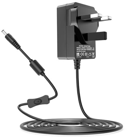 12V AC/DC Adapter 12V 2A Power Supply 5.9ft Power Cord with Switch | Compatible with Fenair/Leishe/Hasipu/COOLJEEN/FENNIO/Hansong DC11715 Hollywood Vanity Mirror Power Cord