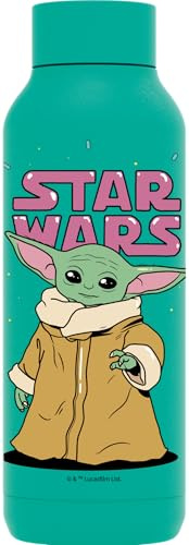 QUOKKA SOLID X STAR WARS | BOTELLA TÉRMICA DE ACERO INOXIDABLE DOBLE PARED | THE MANDALORIAN GROGU NEON