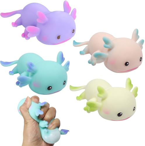 4 Stück Axolotl Spielzeug, Axolotl Squeeze Toy, Axolotle Squishy Squeeze Spielzeug, Axolotle Spielzeug Schneller Rebound Zuckerball, Stress Squeeze Toys Geschenk für Kinder und Erwachsene