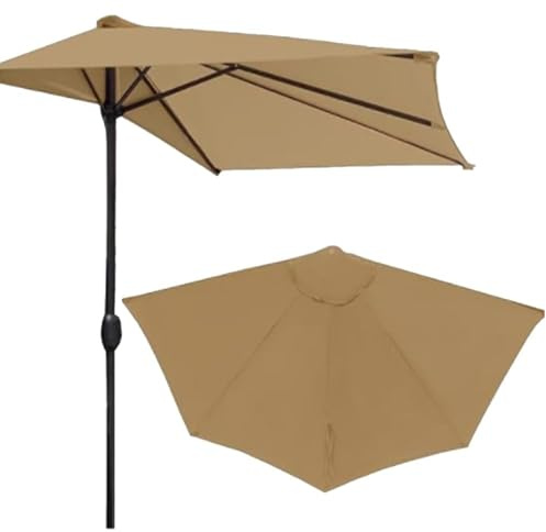 HULKAY Outdoor Half Umbrella Replacement Canopy 9ft 5 Ribs Patio Umbrella Replacement Canopy Small Half Umbrella Canopy For Backyard Pool Parasol(Khaki) (Khaki)
