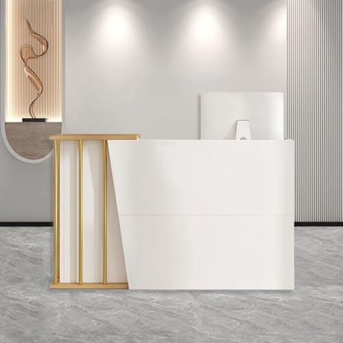 Reception,Piccolo Banco Reception – Design Moderno con Ripiani Aperti e Chiusi,Banco reception, tavolo da bancone con cassetti chiudibili a chiave, reception in pi(Size:100x40x90cm,Color:bianco)