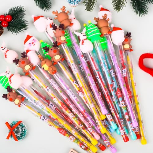 Fizdoqg Bleistift Weihnachten 20 Stück Weihnachten Stapelbare Drücken Bleistifte Weihnachten Vorgespitzte Bleistifte Kinder weihnachts Weihnachtsstift für Party Schule Mitgebsel