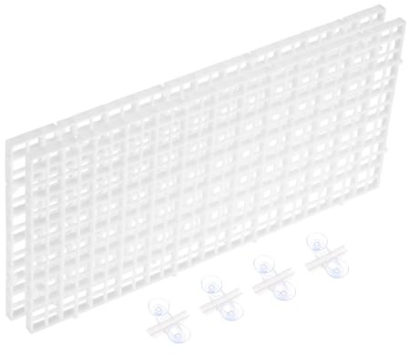 sourcing map 2Pcs Aquarium Fish Tank Divider, 12x6 Inch Plastic Egg Crate Light Diffuser Grid Filter Bottom Partition Separator with Sucker Clips and Suction Cups for Aquarium, White
