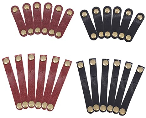 Correas de Cable 24 Piezas de Cuero de Vaca para Organizar | Gestión de Cables, Clips de Fijación, Uso Auriculares y Datos, Formato Compacto