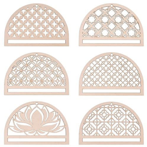 FREEBLOSS 6 Stück Mandala Makramee Rahmen Lotus Makramee Hängezubehör Holz Traumfänger Rahmen Natur Holzreifen Für Makramee Wandbehänge DIY Makramee Set Bastelbedarf Heimdekoration