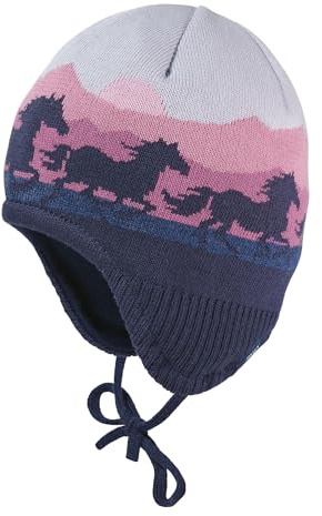 maximo MINI Girl-Mütze, Pferde, Jacquard, ausgenäht, Bindeband, Futter