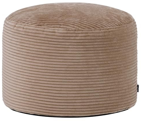 Icon Milano Tabouret Velours Côtelé, Pouf Rond, Pouf Repose Pieds avec Remplissage, Meuble Salon, Decoration Chambre, Brun Moka