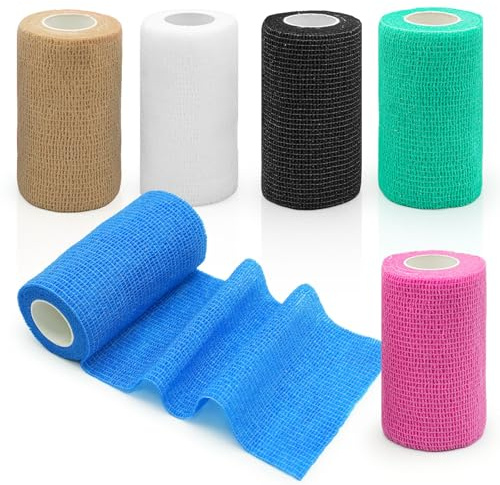 Selbstklebender Verband 10cm x 4,5m – 6 Stück Haftbandage Selbsthaftend & Elastisch – Atmungsaktiver Pfotenverband für Hunde & Sport – Wasserabweisende Fixierbinde (Kein Verkleben an Haaren)
