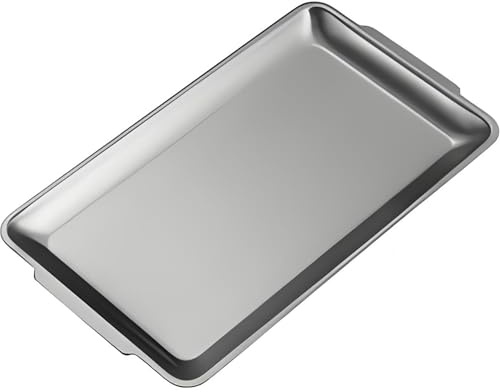 Plaque de Cuisson Four Inox Cuisine Rectangulaire Plateau de Service Plat Inox 304, Surface Brossée, Idéale pour les Fêtes, les Buffets et les Apéritifs(Silver,40x28 cm/16x11 in)