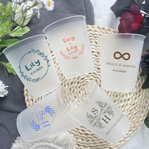 Générique Gobelets Réutilisables Personnalisables avec Logo/Text,5PC Plastique Givré Sans BPA,Idéal pour Anniversaire, Mariage, Fête,Éco-Responsable et Élégant (L)