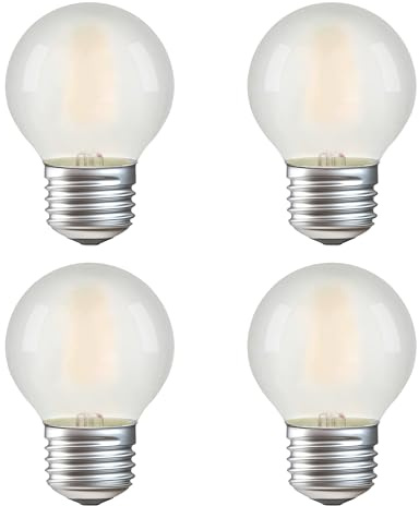 Dimmable Globe Frosted A15 LED Bulbs- 40 Watt Equivalent Ceiling Fan Light Bulbs- 4W Vintage E26 Edison Bulb 2700K Warm White- Round Small Filament Lamp Bulbs for Chandelier, Bathroom Vanity- 4 Pack