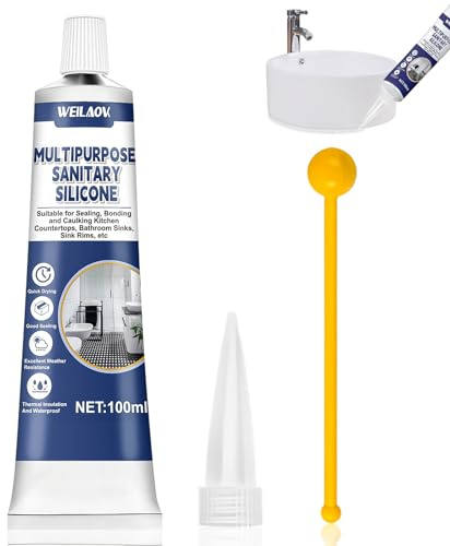 WEILAOK Bath Sealant, Bathroom Silicone Sealant, Works In Water,Transparent Bathroom Sealant Ideal for Kitchens & Bathrooms & Shower, Permanently Elastic, 100ml