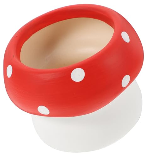 SEWACC Jarrón de Cerámica con Forma de Hongo Pequeño en Rojo Original con Puntos, Maceta con Agujero para Orquídeas y Suculentas, Macetero Decorativo para Interior y Jardín