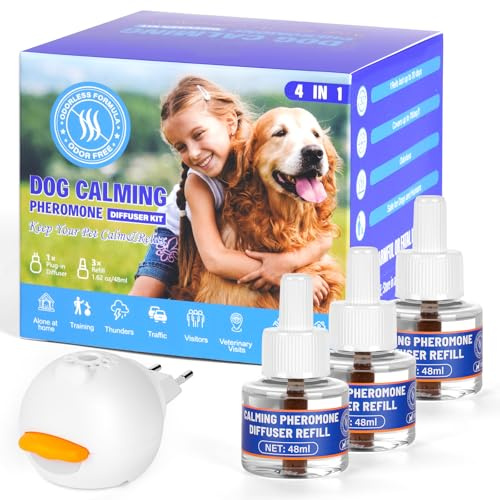 OSDUE 3 x 30 dagars lugn startset, 1 kontakt 3 x 48 ml lugn påfyllning, lugnande produkt för hundar, hjälper till att minska tecken på stress hos hundar, anti-stress för mer avkoppling hemma
