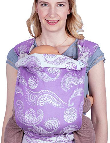 SCHMUSEWOLKE Mei Tai Babytrage Neugeborene und Kleinkinder Caribbean Violet BIO-Baumwolle Babysize 0-24 Monate 3-16 kg Bauch-und Rückentrage
