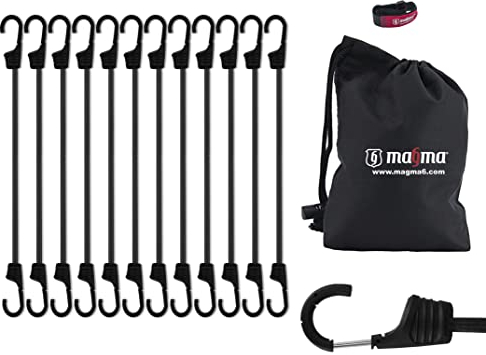 Magma Set de 12 Tendeur Elastique avec Crochet | Elastiques Résistants pour Vélo, Moto, Voiture, Tente, Camping et Remorque | Sangle à Bagage ou Bâches | Usage Militaire et Extérieur | (Noir, 45cm)