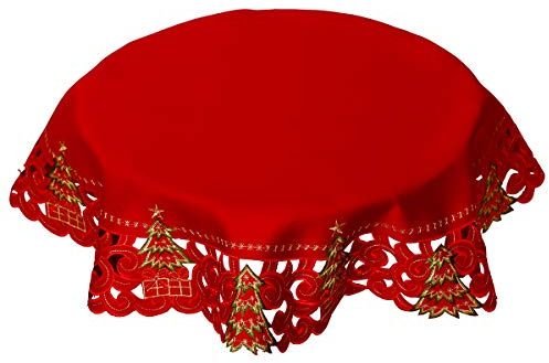 Grelucgo Kleine bestickte Weihnachtstischdecke mit Stechpalmen-Baum-Motiv, für Couchtisch oder Nachttisch (83 cm runde Tischdecke)