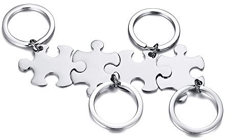 VNOX 2/3/4/5 Pcs Anpassen Personalisierte Freundschaft/Liebe Familie Puzzle Paar Anhänger Halsketten/Schlüsselanhänger/Armbänder für Liebhaber Freund BFF, Edelstahl Schmuck,Kostenlose Gravur